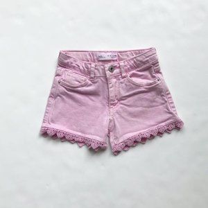 pink crochet hem denim shorts EUC  5T